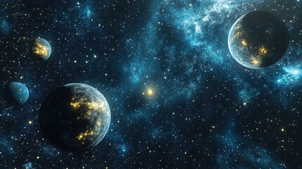 Poster - Deep space science fiction cosmos in a 3D cartoon style rendering