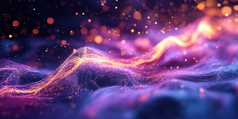 Poster - 3D cartoon visualization of cosmic energy strings Thin bright elements flow as energy creating lines that form structural fibers