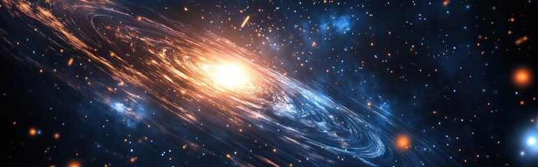 Poster - Cartoon rendering in 3D of stars and a galaxy within open space