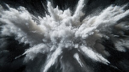 Leinwandbilder - Freeze motion of a white dust explosion rendered in 3D cartoon style on a black background Stopping the movement of white powder against a dark backdrop Explosive white powder depicted on a black b