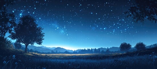 Poster - Early morning light illuminates a starry sky in this 3D cartoon rendering