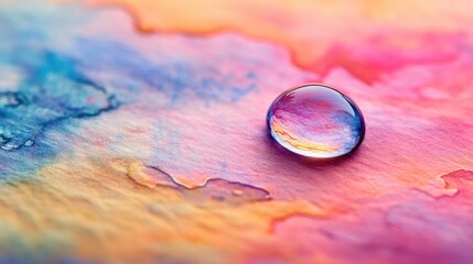 Poster - Water droplet resting on a painted watercolor surface