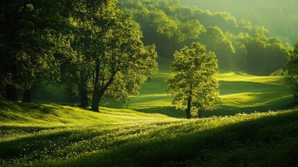 Poster - Lush green natural landscape during the summer season
