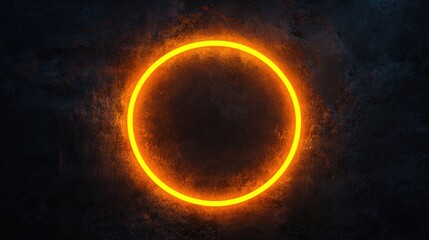 Wall Mural - Neon orange circle against a dark backdrop