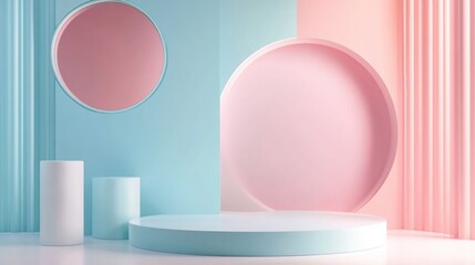Aufkleber - Abstract geometric shape in a minimalistic style featuring pastel colors ideal for product presentations and cosmetic displays 3D rendering and illustration