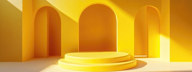 Poster - Minimal design scene featuring a yellow podium 3D rendering