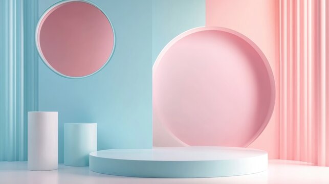 Abstract geometric shape in a minimalistic style featuring pastel colors ideal for product presentations and cosmetic displays 3D rendering and illustration