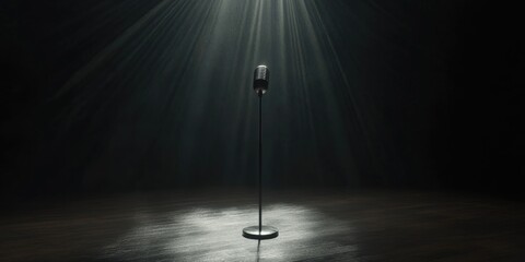 Aufkleber - Empty dark stage featuring a microphone 3D render