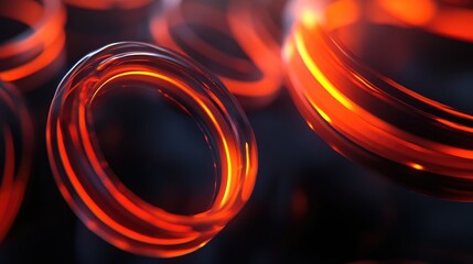 Aufkleber - Abstract motion capture design featuring dark rings and orange red elements against a dark background 3D render