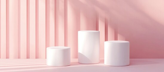 Fototapete - White cylinder product display in a pink studio setting minimalistic design 3D rendering