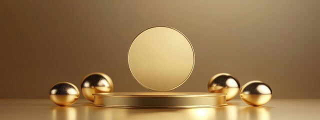 Poster - Top podium award sign golden object 3D rendering