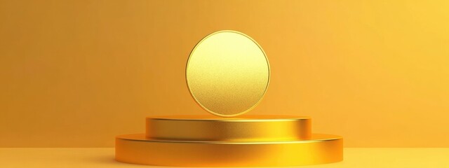 Poster - Top podium award sign golden object 3D rendering