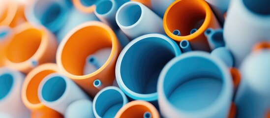 Poster - Abstract background featuring blue and orange cylinders on a white backdrop High quality 3D rendering and illustration