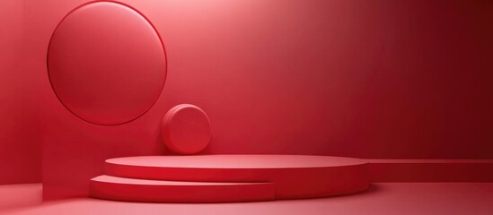 Poster - Abstract minimal red geometric shape background display mockup for podium presentation 3D rendering