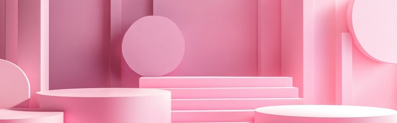 Poster - Creative mock up featuring geometric podium shapes for product presentation against a pink backdrop 3D rendering 3D illustration