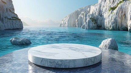 Wall Mural - A white marble podium stands elegantly against the cloud