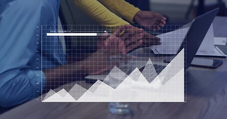 Poster - Financial data chart animation over people working with documents in office