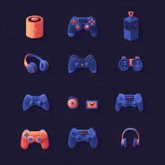 Stylized Flat Gradient Icons for Gaming and Esports Equipment