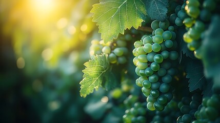 Poster - Macro shot of a grapevine's leaves and tendrils, with the veins and textures clearly visible, the soft light highlighting the natural beauty of the vine, creating a peaceful and detailed scene,