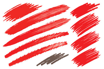 Wall Mural - Crayon brush stroke red underline. Chalk pen highlight stroke. Vector hand drawn brush underline element set for accent, crayon texture emphasis element