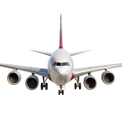 front view of airplane on the ground, Airplane isolated on white background, passenger airplane.