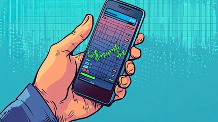 Poster - Hand Holding Smartphone Displaying Stock Market Data