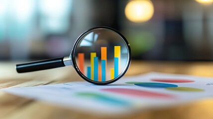 Poster - Magnifying Glass Focuses on Bar Graph on a Desk