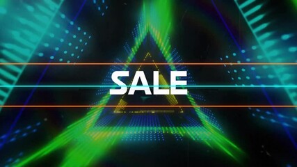 Sticker - SALE text animation over neon geometric shapes and light patterns