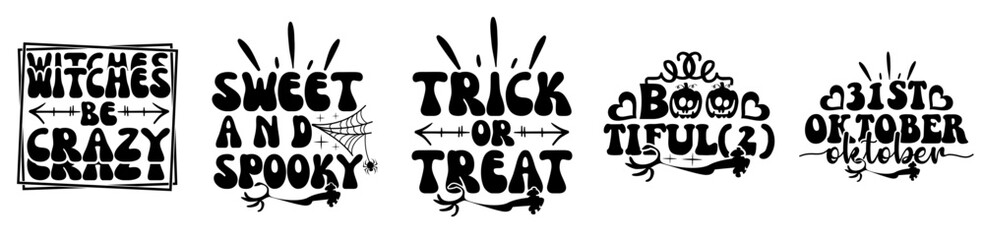 Decorative Retro Halloween Bundle Quotes, Hand Lettering Pack Vector Illustration for Flyer, Decal, Printing Press