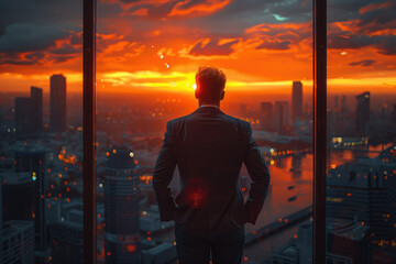 Canvas Print - Businessman Sunset View.