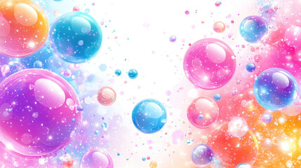 Poster - A colorful background of many different colored bubbles. The bubbles are all different sizes and colors, and they are scattered throughout the image. Scene is playful and fun
