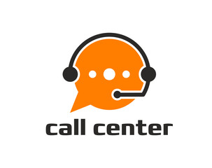 Poster - Call center icon for customer support service or client hotline assistance, vector symbol. Call Center badge of telephone headset and message chat bubble for customer assistant contact or agent sign