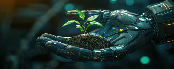 Poster - A robot hand holding a plant