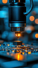 Poster - A close up of a circuit board with a light shining on it. Concept of precision and technical expertise