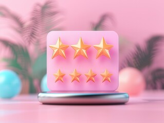 Sticker - Five Golden Stars on Pink Background.