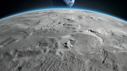 Wall Mural - a stunning view of the lunar surface reveals a rugged, gray landscape filled with craters, while ear