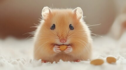 Adorable Hamster Nibbling on Sunflower Seed in Cozy Setting