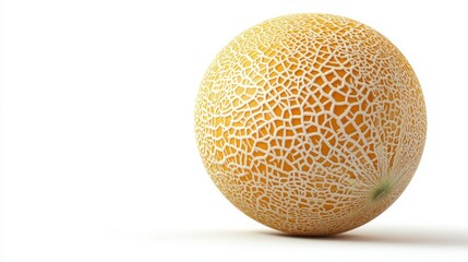 Fototapete - Clipart of a cantaloupe with detailed surface patterns, floating on a white background