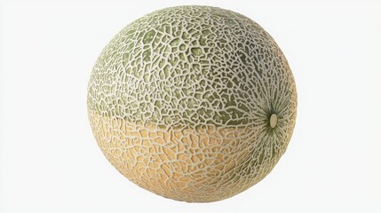 Fototapete - Clipart of a cantaloupe with detailed surface patterns, floating on a white background