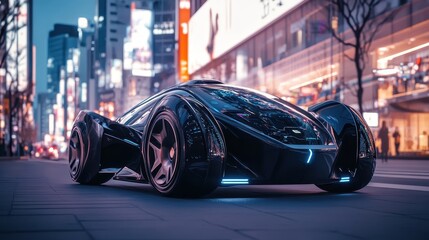 Futuristic Black Sports Car in Urban Setting