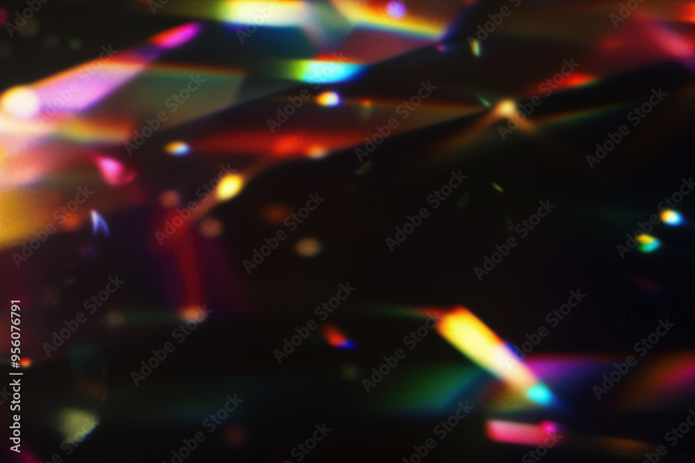 Prism light reflections on black background. Blurred geometric shapes ...
