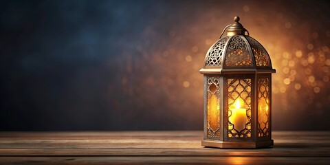 Elegant image of Ramadan Kareem lantern with glowing candle and space for text