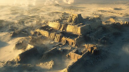 The ancient ruins of the city of Uruk, with stone structures partially buried in the sand