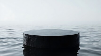 Canvas Print - Black Circular Platform Floating on Still Water