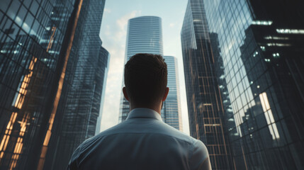 Canvas Print - Businessman Skyscraper View.