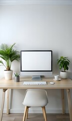 Clean and minimalist desktop mockup with a white computer screen. perfect for showcasing your website or design.