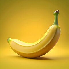 A vibrant 3D illustration of a single banana against a bright yellow background.