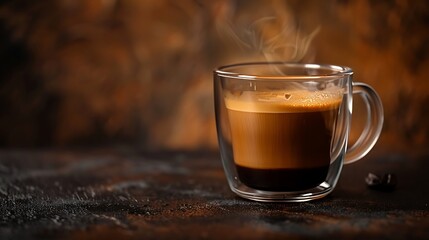 Isolated espresso coffee in a glass mug on a dark backdrop