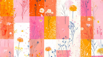 Sticker - Abstract Floral Pattern with Pink Yellow and Orange Colors