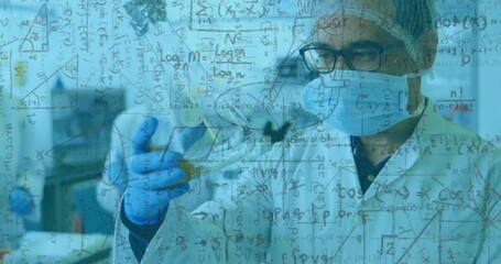Aufkleber - Scientific formulas and equations animation over scientists conducting experiments in laboratory